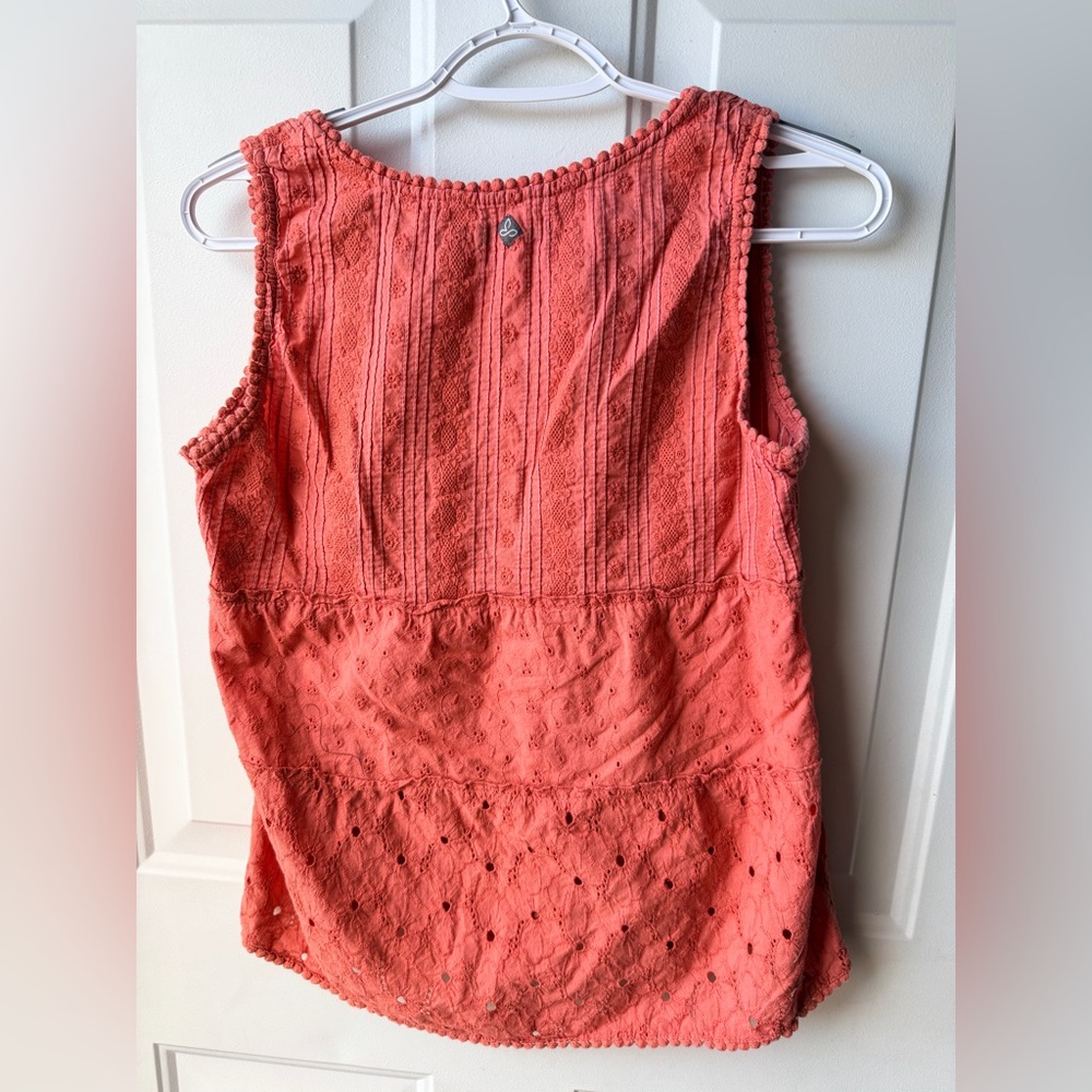 PrAna Coral Eyelet Sleeveless Tank Top Boho Tiered Cotton Women’s Small - Picture 6 of 6
